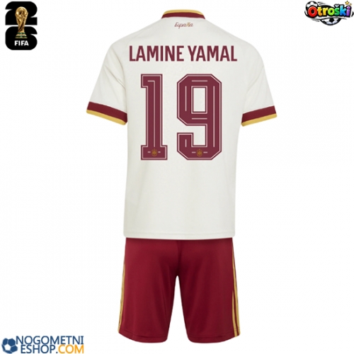 Otroški Nogometni dresi Španija Lamine Yamal #19 Gostujoči SP 2026 Kratek Rokav (+ Kratke hlače)